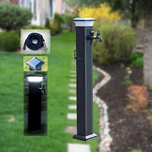 XRRJFYH Wassersäule Solar Licht, Garten Wasserhahn Säule Garten Auslaufhahn Frostsicher Wasserzapfsäule Wasserhahn Aussen 1/2 Zoll (Color : With dual faucet+spray gun, Size : 104CM)