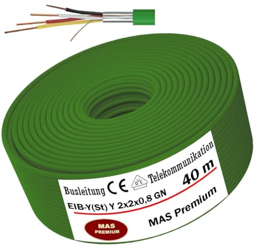MAS Premium KNX Kabel 5-250m EIB-Y(St) Y 2x2x0,8 GN Busleitung Telekommunikationskabel Busleitungen Installationsbusleitung Bussignale in der Gebäude-Systemtechnik (40m)