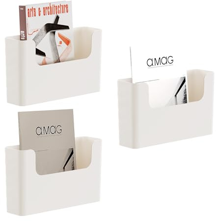 Senhoglb Hanging File Holder 3 pc No Drilling Wall Mails Organizer for Magazine Rack With Adhesive Pad Office Door Mailbox , Cream White