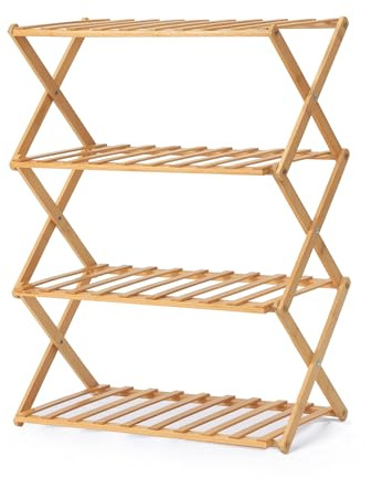 HaiYiZuhause Faltbares Bambus Schuhregal, Schuhablage 4 Etagen, Holzregal belüftetes Design, Holz Schuhregal platzsparend für Haus, Küche, Schuhschrank (Burlywood)