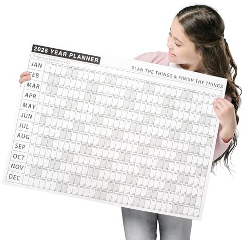Planner da parete 2025, formato A2 (60 cm x 42 cm) Confezione in tubo di carta, calendario da parete 2025 per l'intero anno da visualizzare, planner annuale per casa, ufficio, lavoro, scuola