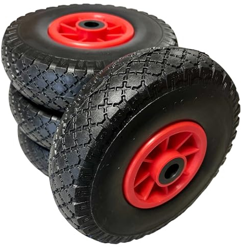 KOVA® 4x Sackkarrenrad Pannensicher VOLLGUMMI Ø 260 mm, Nabe Ø20×75mm, 3.00-4 Sackkarren Bollerwagen Rad Ersatzrad Reifen Räder für Sackkarre Vollgummireifen Bollerwagenrad Sackkarrenräder, S/R, PU