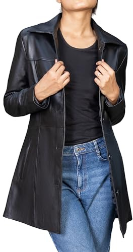 Jild Casual Car Coat Lambskin Leather Jacket Women – ¾ Length Blazer Overcoat Style Leather Long Coat Women (CCW-Blk-XL)