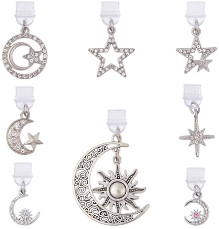 DICOSMETIC 8Pcs Phone Charm Moon Star Charging Port Dust Plug Cell Phone Cover for Earphone PVC Dust Plug with Alloy Charm