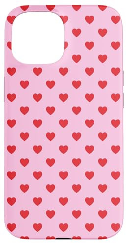 Custodia per iPhone 15 Carini Mini Cuori Rossi su Sfondo Rosa per Ragazze