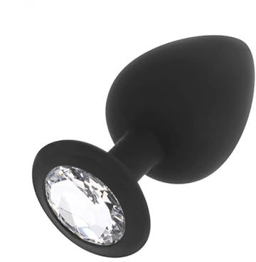 BONDAGERIE® Plug anale nero in silicone medico, diamante bianco, sacchetto incluso, sextoys per lui e lei Taglia Taglia: M