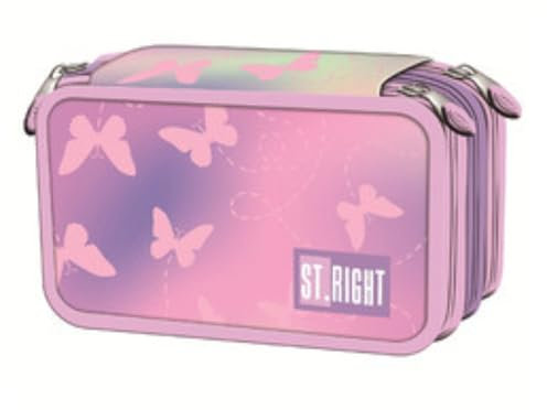 Goldkids - Federmäppchen 3 Fächer - Mäppchen für Mädchen und Jungen - Federmappe 3-Fach Federtasche 46-teilig Gefüllte Schüleretui Schulmäppchen- Schmetterling Motiv