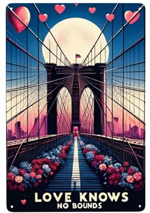 Puente del Amor Día De San Valentín Cartel De Chapa Decoración Pared Muestra Placa Divertida Metal Cartel para Salón Cafetería Jardín 20X30Cm