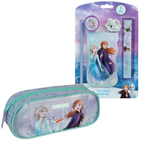 Undercover Schreibset und Schlamperetui Frozen, Personalisiert mit Name, Kreativset Kinder Mädchen, Notizblock Bleistift Radierer Anspitzer Lineal, Disney Set 6-tlg. Elsa Anna