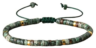 Aloha Afrikansk tall grön sten armband herr dam 4 mm justerbar snodd presentidé, Taglia Unica, Polyester, Ingen ädelsten