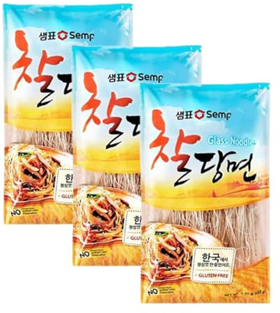 YIJIA | Pack 3 x 450g Tallarines de Cristal de Tapioca para Japchae - Fideos Coreano transparente