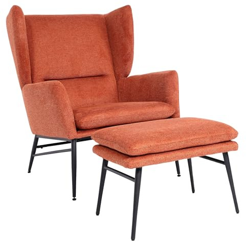 Mendler Lounge-Sessel mit Ottomane HWC-L62 Stoff/Textil - Terracotta-braun