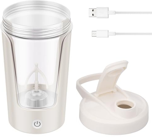 Jokapy 350ml Elektrischer Mixer for Shake, Elektrische Mixer Für Protein Shaker USB Wiederaufladbar Selbstrührender Trinkbecher, Protein Shaker Elektrisch Eiweiß Shakers Elektrisch(Milchweiß)
