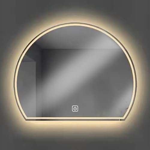 Specchio da bagno a LED con luci, specchio intelligente a mezzaluna, montaggio a parete, per soggiorno, bagno, camera da letto, ingresso, luce bianca (6000 K), design elegante e moderno