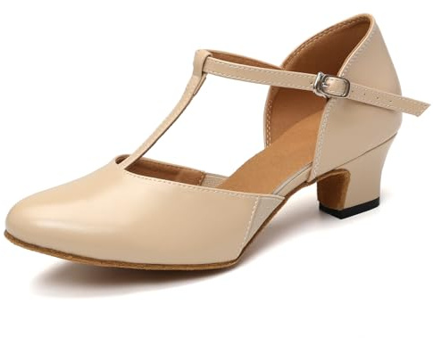 GYUBL Scarpe da Ballo Donna Latino Salsa Scarpe da Ballo Allenamento Donna con 4.5cm Tacco Suola Scamosciato Nude,EU 38.5