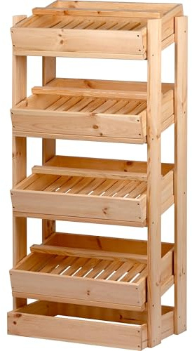 dobar® green label Vorratsregal für Obst und Gemüse - Obstkiste aus Holz - Obst und Gemüsehorde mit 4 Fächern - Gemüseregal mit 4 Stapelkisten - 53 x 35 x 116 cm - Natur