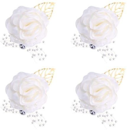 SAIIURV 4 Stück Ansteckblume Handgelenk Corsage Blume für Damen, Hochzeit Brautjungfer Blumenarmband Rose Boutonniere Armband Braut Hochzeit Blumen Zubehör für Abschlussball Dekorationen(Weiß)