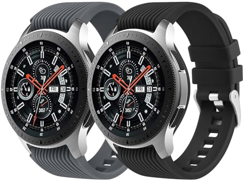 2 Pack Sport Band for Samsung Galaxy Watch 3 45mm Strap/Samsung Gear S3 Frontier Classic Strap, 22mm Soft Silicone Metal Buckle Sport Replacement Wriststrap for Galaxy Watch 46mm