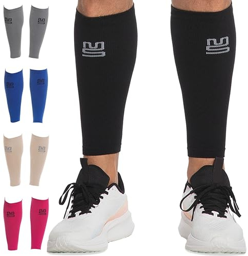 Modetro Sports Manchons de compression pour mollet pour homme et femme - 20–30 mmHg Chaussettes sans pieds pour jambe 1 pack - Support du mollet pour la course à pied, Noir , Large/X-Large