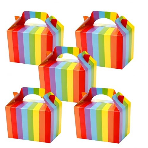 24 Pcs Rainbow Party Boxes Treat Boxes with Handles 15x10x10 cm Cardboard | Colourful Small Favour Gift Container for Wedding Baby Shower DIY Birthday Snacks Candy Lunch Box Party Supplies Decorations