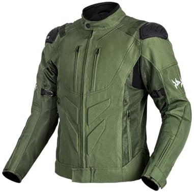 M&Catree Chaqueta de Motocicleta de Moto para Verano para Hombre Respirable Armadura Protección Tira Reflexión - Verde militar, XXL