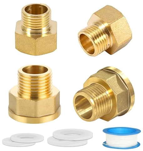 Set di riduttori maschio in ottone – 4 pezzi, 2 × G 3/4″ maschio a G 1/2″ maschio + 2 × G 1/2″ maschio a G 3/8″ maschio, raccordi filettati per impianti idraulici, tubi da giardino e sistemi d’acqua