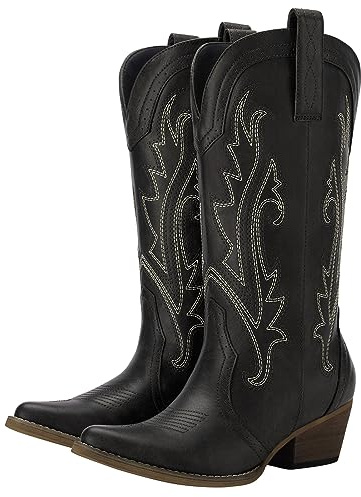 YOLIS Santiag Femme, Western Bottes de Cowboy Brodée Pointues Chaussures de Cowgirl Idéales Pour la Country, les Concerts, la Danse, les Mariages, les Voyages et les Tenues de Tous les Jours