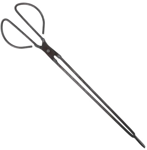 Kaminzange mit Flachem Kopf 48cm aus Stahl, Schwarz | Manuelle Greifzange für Holzkohle und Kleine Abfälle, Ergonomischer Griff, Haushalt und Camping