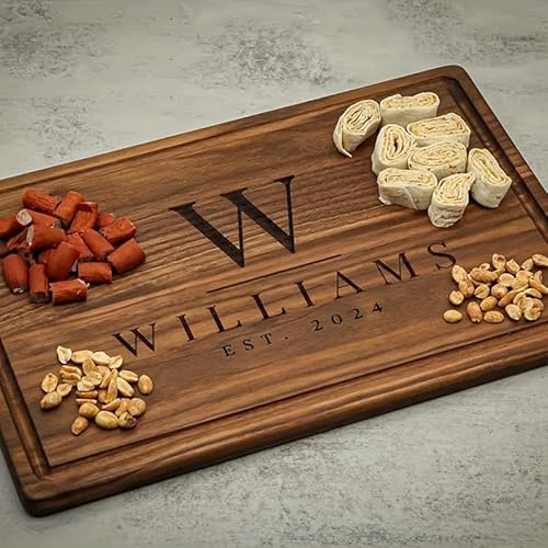 Tagliere in legno personalizzato, tagliere per salumi nuziali inciso, regalo di Natale personalizzato, regalo per lei, regali per i genitori (26 x 38 cm)