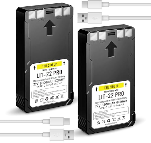 Lot de 2 batteries 8800 mAh 2026 LIT-22 rechargeables 7,7 V au lithium pour caméra de chasse SPYPOINT compatible avec les appareils photo de chasse mobiles Flex-M,-S, FLEX-G36, Flex-Plus (câble de
