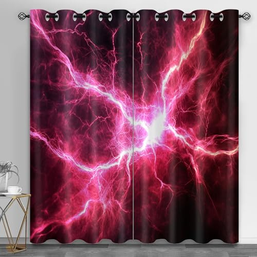 HYGIUID Lightning Window Curtains, Lightning Thermal Drapes Sci-Fi Cool Grommet Curtains for Office Conference Room, 31.5 x 72, 2 Panels