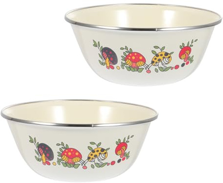 Toyvian Ciotole Smaltate in Ferro 18cm senza Coperchio Set 2 Pezzi, Ciotole per Mescolare e Zuppiere Beige Retrò, Resistenti e Versatili per Cucina e Sala da Pranzo