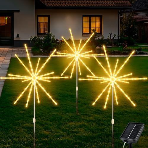 CCILAND Luz solar para fuegos artificiales, luces solares para jardín, efecto dinámico, 8 modos, luces solares de fuegos artificiales, luz de estrella, para césped, jardín, pasarela, luz blanca cálida