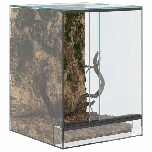 Terrarium aus Glas, Terrarium Futterbox für Reptilien, Amphibien, Weiß, 30 x 30 x 40 cm