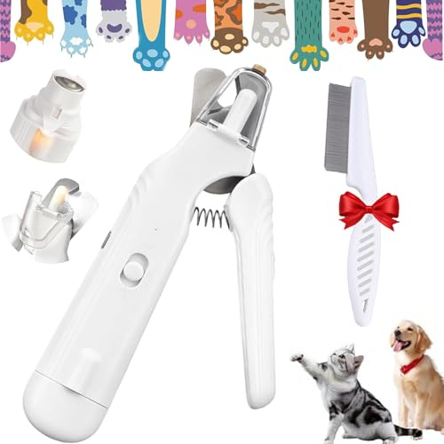 Ejoyiso Krallenschere Für Hunde Mit Licht, Krallenschere Für Hunde Mit LED Licht, Die 2-in-1 LED-Krallenschere Für Sichere Pfotenpflege Ohne Angst (Weiß)