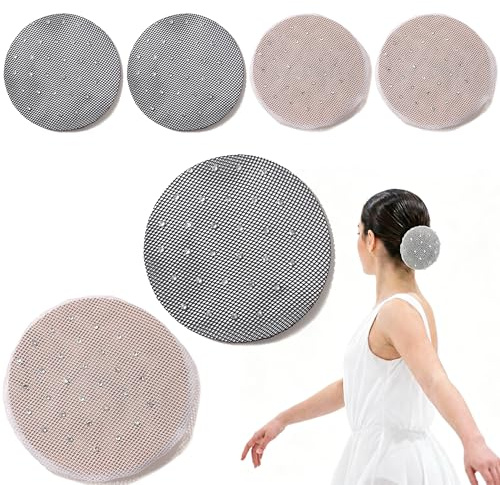 Ousuwo Paquete de 6 redes para el cabello con diamantes de imitación, 3 negras y 3 blancas, accesorios de malla elástica para el cabello para ballet, equitación, bodas y peinado diario, fijación