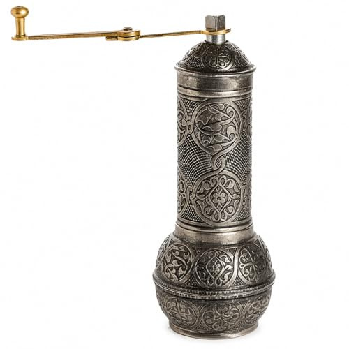 Molinillo de café turco de Zamak, manual con manivela, molinillo oriental moca para café y especias secas, oro antiguo (plata antigua)