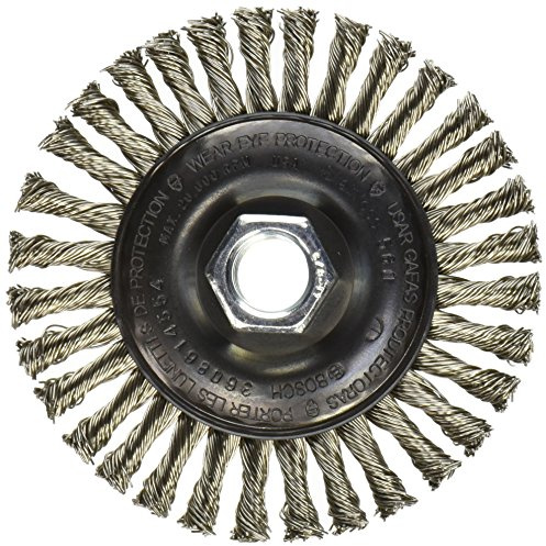 Bosch WB554 - Rueda de alambre anudada de acero inoxidable de 4 pulgadas, eje de 5/8 pulgadas x 11 pulgadas