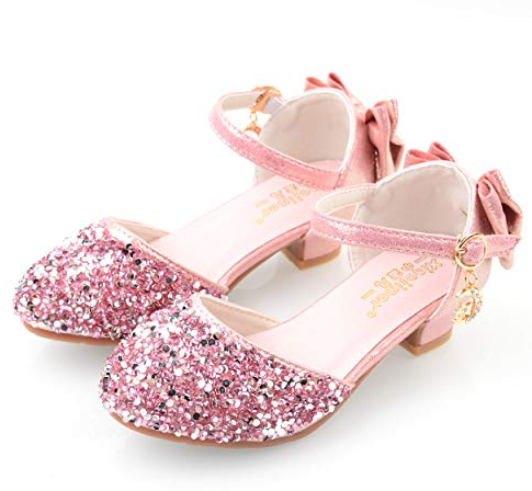 YOSICIL Mädchen Prinzessin Schuhe ELSA Glitzer Sandalen Flamenco Schuhe Mädchen Partei Kristall Schuhe Bowknot Hochzeitsschuhe Festschuhe Karneval Halloween Weihnachten Party,Mode01 Pink,31