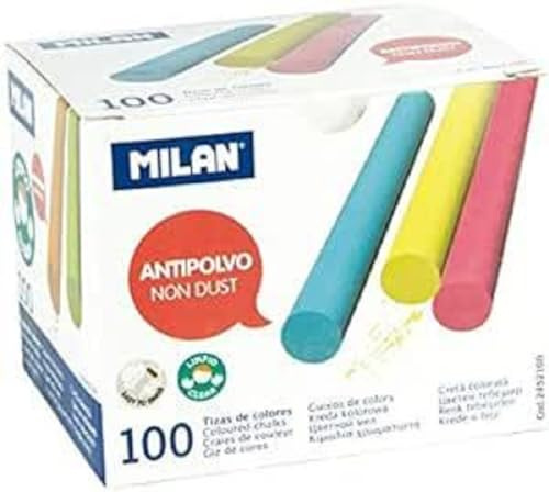 Scatola 100 gessetti di carbonato di calcio colorati rotondi - antipolvere