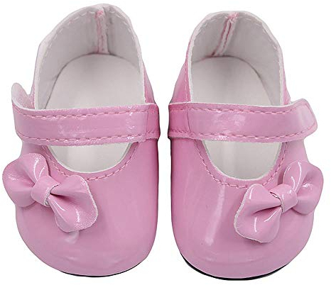 Aeromdale Puppenschuhe PU Schuhe mit Schleife für 45,7 cm American Doll Girls Puppen 46cm Puppenzubehör Spielzeug - Rosa - 1 Paar