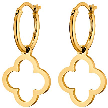 Heideman Ohrringe Jona Damen - Ohrschmuck Silber Gold farbend glänzend - Ohrschmuck Edelstahl für Frauen - Creolen Gold - oder Silber fabend mit Anhänger in Kleeblatt Form