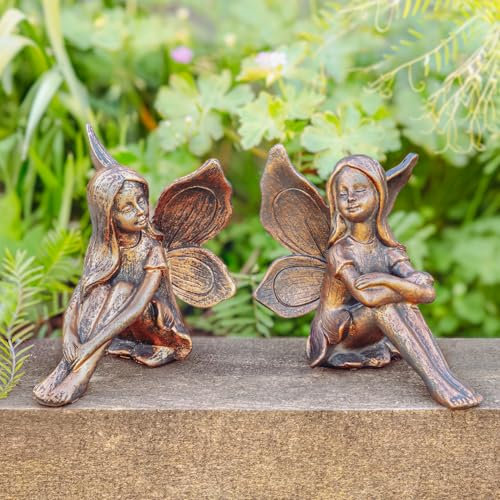Garden Mile 2pc Fairy Ornaments For Garden Resin Fairy Figurines Statues Winged Angel Ornament For Indoors And Outdoors Weatherproof Statues And Sculptures For Patio Yard Home Decor