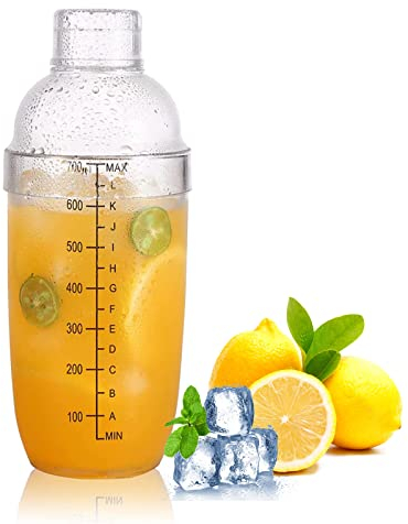 Cocktail Shaker 350-700ML Plastic Resin Transparent Drink Shaker Bottle with Scale and Strainer Mixer Shaker Cup Bottle for Home Bar Milk Tea Shop Party Coffee Shop Restaurant (700ML)