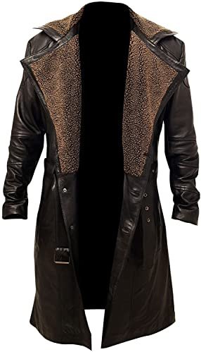 Aksah Fashion Trench da uomo Blade Runner 2049 Ryan Gosling Officer K marrone con collo di pelliccia in pelle, Marrone, L