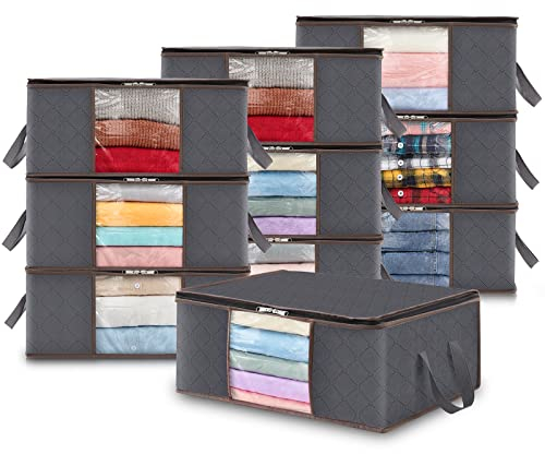 Lifewit 10 pezzi 35L Scatole per vestiti, scatola per armadio pieghevole, scatoloni per trasloco, contenitori sottoletto per Coperte, Biancheria da Letto, Grigio