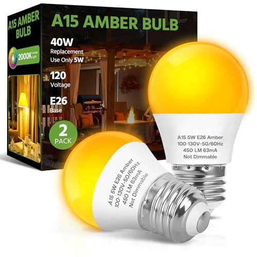 LED Amber Sleep Light Bulbs,A15 40W Equivalent Soft Warm Yellow Bug Light