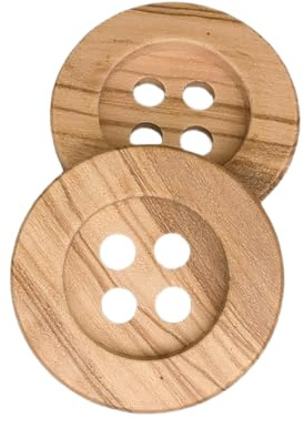 BOTIBOTON - 4 Olivenholzknöpfe - 44 mm Durchmesser Holzknöpfe – Große/gross Knöpfe für Wolle, Strickjacke, Ring – 4 große Löcher – Holzknoepfe zum Annähen, Knopf aus Holz, cm – Hergestellt aus Spanien