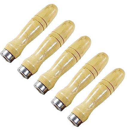Homoyoyo 5 Stück Holzgriff Für Feilenschneidewerkzeug 6,8mm Innenloch Ergonomisch Geformt Mit Metallhülse Für Metallfeilen Holzraspel Und Schraubendreher Griff Für Handwerkzeuge