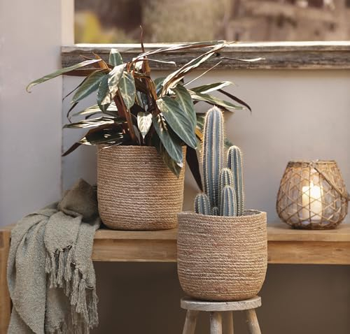 Dekoleidenschaft 2X Pflanzkorb Terra aus Seegras, braun/rot, Blumentopf, Pflanzkübel, Pflanztopf für Draußen, Blumenkübel